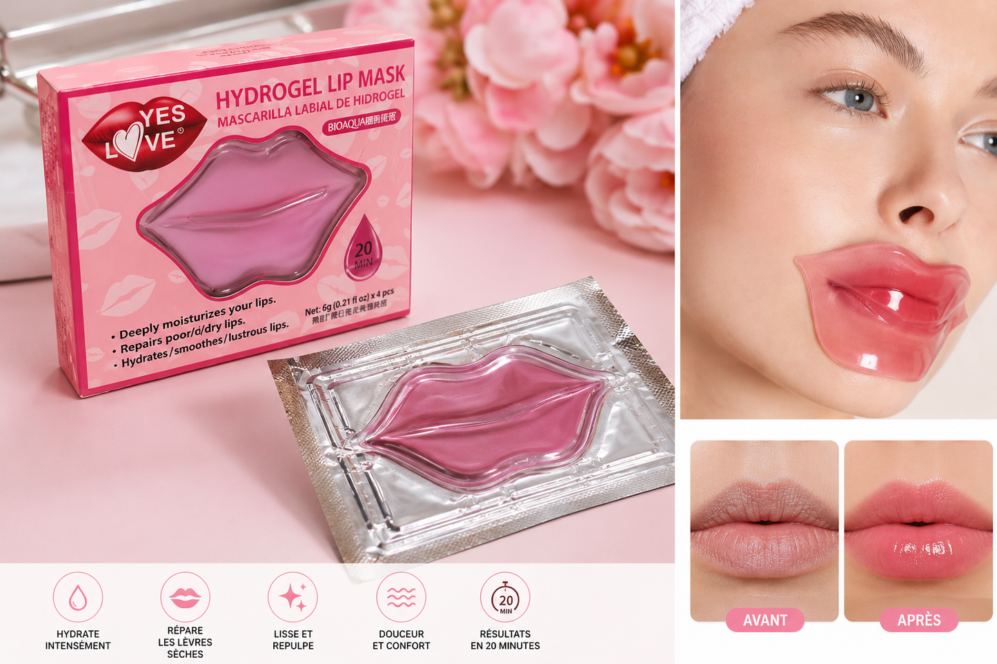 Masque Hydrogel pour Lèvres – Soin Hydratant Intense